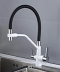 GAZOGJ 360°Rotatable 3-Way Kitchen Faucet with Extendable Shower Head, sleek design with black and white finish.
