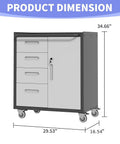 Beefy Metal Garage Storage Cabinet On Wheels With Lockable Drawer And Shelves, dimensions 34.66 x 29.53 x 16.54 inches