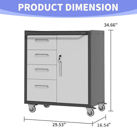 Beefy Metal Garage Storage Cabinet On Wheels With Lockable Drawer And Shelves, dimensions 34.66 x 29.53 x 16.54 inches