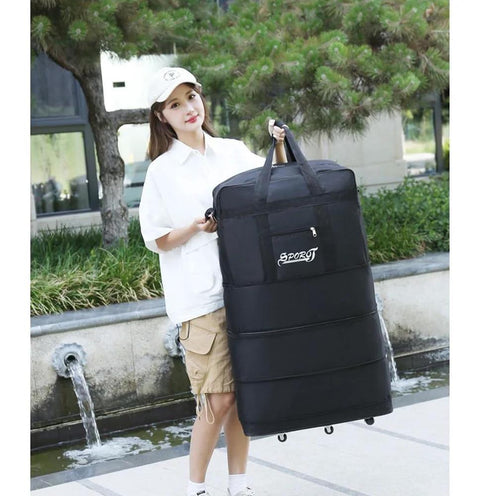 Radefasun expandable XL travel duffel bag with six wheels, black Oxford fabric