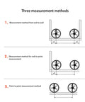 Diagram showing three measurement methods using the 12 Inch Folding Mechanical Measuring Wheel Straight Up Reliable Metric Distance Tracker.