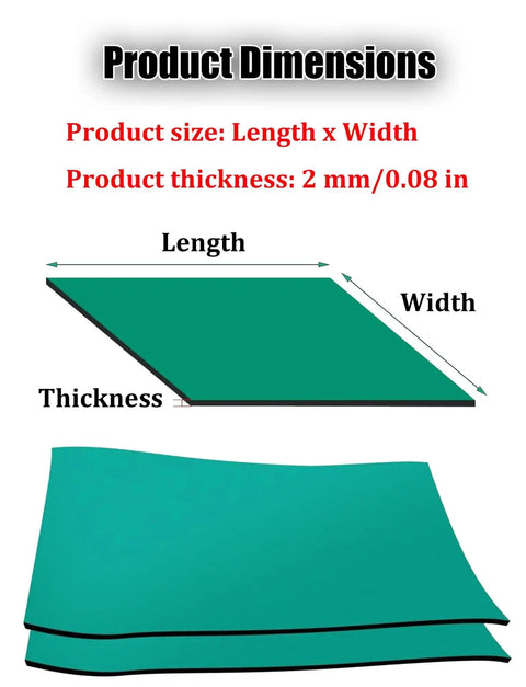 Diagram showing dimensions of Anti Static Soldering Work Mat For Electronics Repair And Lab Use 2mm Thick Heat Resistant Rubber Pad