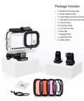 Waterproof GoPro Hero 9 10 11 12 13 Case with deep dive 196ft housing and 4 pack macro filters for outdoor action camera gear
