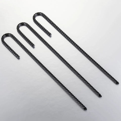 Extra Heavy Duty UJ Hook Rebar Ground Anchors Twelve Inch Long By One Quarter Inch Diameter Rust Proof Coated Steel For Garden Tent And Trampoline Fifty Pieces J Hook For Outdoor Use To Secure Tents Canopies Play Equipment In Wind.