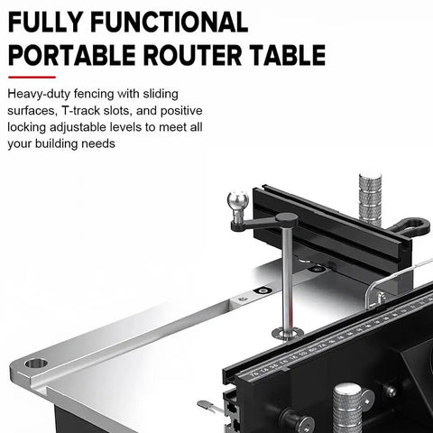 Fully functional Knockout Portable Bench Top Router Table For Real Workshops With Heavy Duty Insert Plate And Super Smooth Sliding Fence Made For Weekend Warriors In Black Imperial.