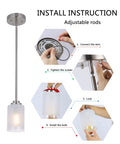 Installation instructions for Two Pack Brushed Nickel Pendant Lights With White Linen Glass Shades For Kitchen Island Dining Room Bar And Bedroom Modern Mini Hanging Fixtures That Elevate Task Lighting And Create Cozy Vibes In Any Space