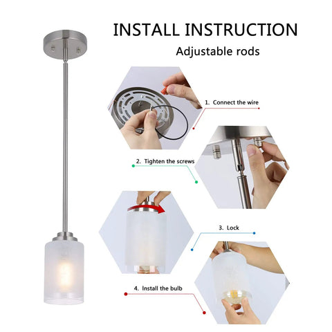 Installation instructions for Two Pack Brushed Nickel Pendant Lights With White Linen Glass Shades For Kitchen Island Dining Room Bar And Bedroom Modern Mini Hanging Fixtures That Elevate Task Lighting And Create Cozy Vibes In Any Space