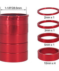 Aluminum Bike Headset Spacers For One And One Eighth Inch Stems Lightweight MTB BMX Road Bike Spacers Set 2mm 3mm 5mm 10mm Options 7 Pack In Anodized Red Finish Corrosion Resistant Upgrade For A Smooth Dope Ride