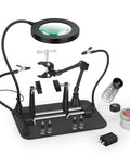 Beefy Heavy Duty Soldering Station With Magnetic PCB Holder And 5 LED Magnifier, Extra Large 12x7.8 Inch Base For Electronics Repair.