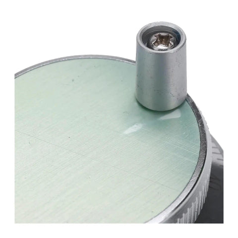 Close-up of silver 60mm diameter 5V CNC Pulse Generator Handwheel Kit for CNC Machines with 6 pin connector.