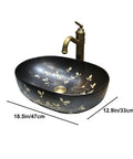 Ceramic Vintage Bathroom Vessel Sink, Handcrafted Art Countertop Vanity Basin for Home, B&B and Club Bathroom Decor (Small) with floral design
