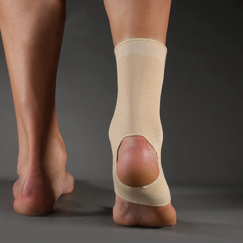 Ankle Brace Compression Sleeve 2 Pack For Men And Women Breathable Ankle Support showing open-heel design worn on foot