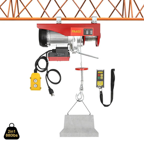 850 Watt Electric Hoist Cranes With Wired Remote For Heavy Lifts Up To 880 Lbs Waterproof Wireless Control And Extra Lifting Straps.
