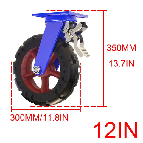 Heavy Duty Swivel Caster Wheel Set 6 8 10 12 Inch 2000 Lb Load Per Caster Quiet Mute Castors With Brakes For Wheelbarrows