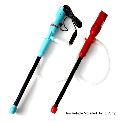 Portable Electric Transfer Pump DC12V Handheld Fuel Pump For Gasoline And Light Oils Vehicle Mounted Siphon Style With Hose ABS Compact Design For Outdoor Use Workhorse Delivers Seven To Eight Liters Per Minute Flow For Fast Liquid Transfers., blue and red handheld fuel pump with hose, car adapter, and long tube