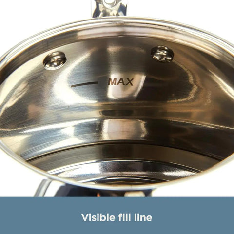 Specialty Stainless Steel Tea Kettle, 2 Quart, Induction Ready Pot with Visible Fill Line and Whistle, interior view