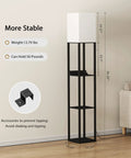 Floor Lamp With Shelves Three Tier Wooden Display Shelves USB Ports And Power Outlet Dimmable LED With 3 Color Temperatures