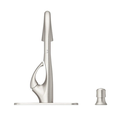 Side view of Jovi Kitchen Faucet With Pull Down Sprayer And Soap Dispenser Single Handle High Arc No Fuss Spot Defense Stainless Steel