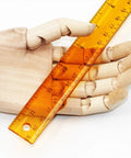 Two Pack Orange Plastic T Square Rulers With Double Side Precision Scale, 13 Inch/30 cm Drafting Tool in wooden hand