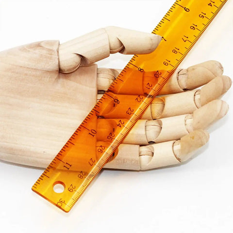 Two Pack Orange Plastic T Square Rulers With Double Side Precision Scale, 13 Inch/30 cm Drafting Tool in wooden hand
