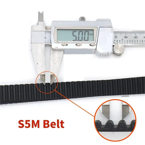 Open Timing Belt 5mm Pitch Polyurethane Drive Conveyor Belt In 10mm 15mm 20mm 25mm 30mm Widths, 5 Meters Long, Green Built Tough PU Synchro Belt For Precise, Low Slippage Power Transmission. S5M belt width measured with caliper