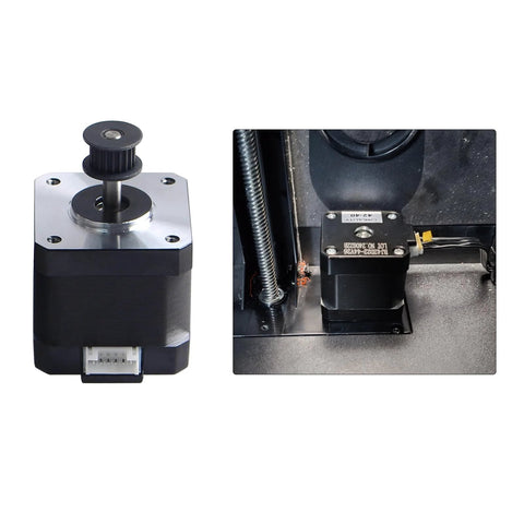 Front view: NEMA 17 Z-axis motor for Creality K1, 42×40mm body, 1.8° step, 1.0A, 2-phase with 2GT pulley
Installed view: Creality K1 Z-axis NEMA 17 motor with 2GT pulley, wired in printer