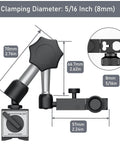 Digital Dial Indicator Gauge With Magnetic Base Stand For Precise Machining And QC, showing clamping diameter and dimensions