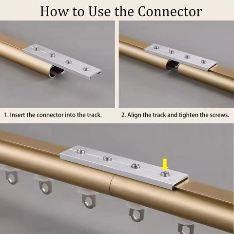 Heavy Duty Double Curtain Rods With Wall Mounted Track System, Silent Roller Aluminum Sliding Ceiling Curtain Track In Gold Finish, connector detail