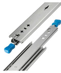 Real Deal Heavy Duty Full Extension Side Mount Drawer Slides One Pair Locking 53Mm Ball Bearing, showcasing blue pull handles and smooth gliding mechanism.