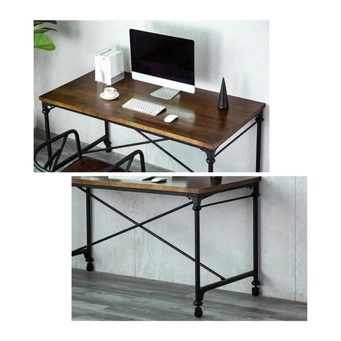 Mobile Computer Desk On Wheels With Smooth Gliding Casters Vintage Industrial Wood And Metal Frame large writing table in home office setup