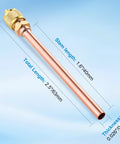 Side view of copper service valve stem with brass fitting; 2.5in overall, 1.6in stem, 1/4in SAE x 1/4in OD (20pc)