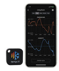 Wireless Temperature And Humidity Sensor Made In USA With 24 Seven Data Logger And Alarm, Bluetooth Smart Thermometer And Hygrometer, Bluetooth Only No Wifi, Auto Minute Readings And Phone Alerts For Home Or Office, sensor and phone graph