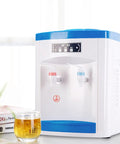 Powerful 550W Desktop Water Cooler Dispenser with hot and cold and room temperature water, 4.9 gallon top loading unit on countertop