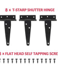 Three Eight 4-Inch T-Strap Door Hinges With Mounting Screws, Heavy Duty Iron Hinges For Barn Doors Gates Sheds Or Tee Hinge Applications