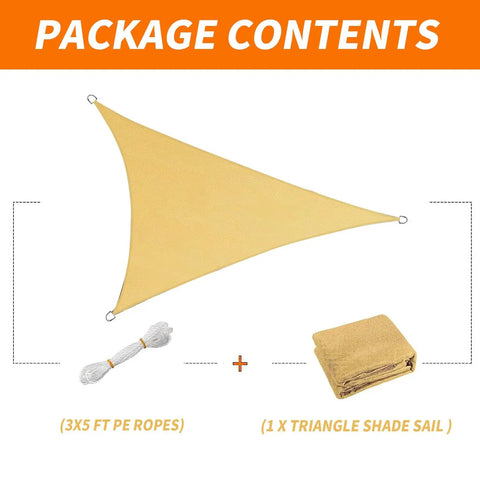 Package contents of Heavy Duty 16x16x16 Foot Sun Shade Sail Triangle Permeable 185GSM Dark Grey Outdoor All Weather Shade Cover