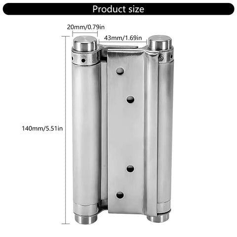 Close-up of Durable Swing Door Hinges For Commercial Use With Spring Mechanism Corrosion Resistant, brushed finish, 140mm size.