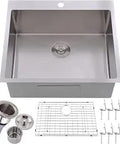 Drop In Kitchen Sink 25x22 Inch, Topmount Stainless Steel Brushed Nickel Single Bowl, Beefy 16 Gauge Extra Thick with accessories