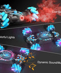 Gesture Hand Controlled RC Stunt Car With Spray Lights And Music 4WD showing spray effect, colorful lights, and sound feature