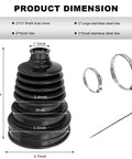Two Pack CV Joint Boot Kit All In One with front axle boots, silicone covers, clamps, and cable ties, dimensions labeled