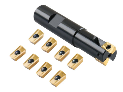 5/8 Inch 90 Degree Square Shoulder Indexable End Mill With 5/8 Inch Shank And 3-1/4 Inch OAL Includes 10 APKT11T308 Carbide Inserts
