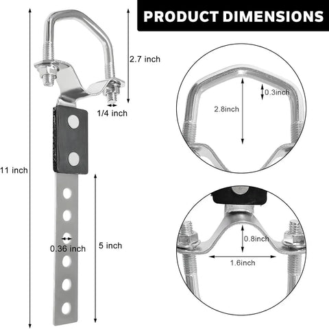 Beefy Universal Exhaust Hanger Bracket product dimensions diagram for cars and trucks, showing sizes and details for adjustable fit.