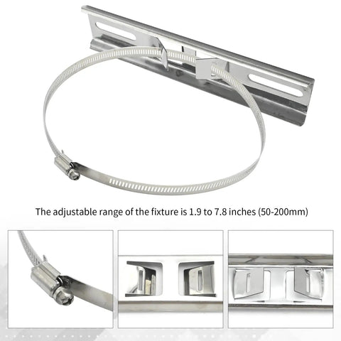 Pole Mounting Kits For Outdoor Electrical Boxes With Adjustable Clamps In 304 Stainless Steel, 50 To 200mm Range, Silver