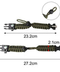 Two Pack Survival Paracord Bracelet With Flint Fire Starter Scraper Compass Whistle And Adjustable Wristband in army green size details