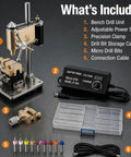 Mini Bench Drill Press Machine 9500Rpm High Precision Watchmaker Tool Variable Speed Spindle with compact parts and accessories.