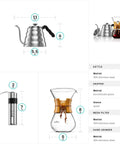 All In One Pour Over Coffee Maker Set With 40 Oz Gooseneck Kettle And Thermometer, 20 Oz Dripper And Built In Coffee Grinder
