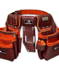 Premium Oil Tanned Leather Tool Belt And Pouch Set For Carpenters Pro Grade Heavy Duty 28 Pocket Maroon Tool Belt With Stainless Steel Buckle
