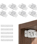 Beefy L Shaped Corner Brackets For Cabinets And Shelves, 8 white metal brackets and screws, mounted on wooden cabinet corner