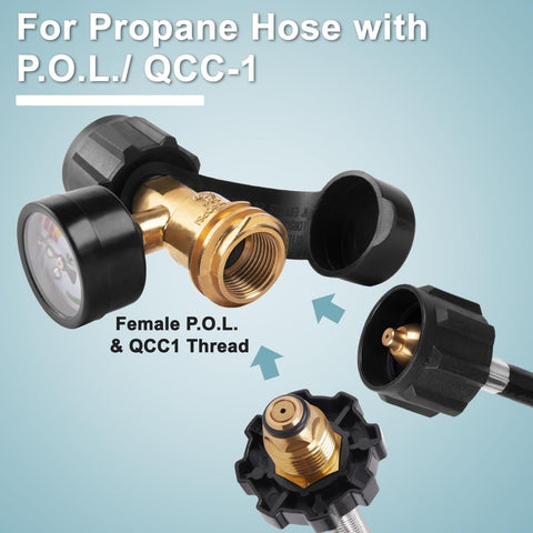 Universal Propane Tank Gauge For 5-20 Pound LP Tanks, Gas Level Indicator For Grill, Heater, RV Camper With QCC1 Type 1 Connection