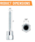 Dimensions of Three Eighths Inch Vertical Rod Anchor Screws For Wood; 1/4 inch by 2 inch, galvanized carbon steel, silver finish.