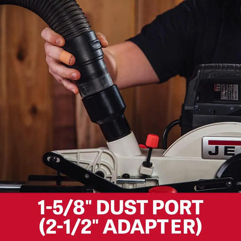 12-Inch Sliding Dual Bevel Compound Miter Saw With Adjustable Fence And Extension Tables Front Controls Dual Bevel Pro Grade Heavy-Duty 15 Amp Motor Dust Port And Bag Two And A Half Inch Adapter Model JMS-12X